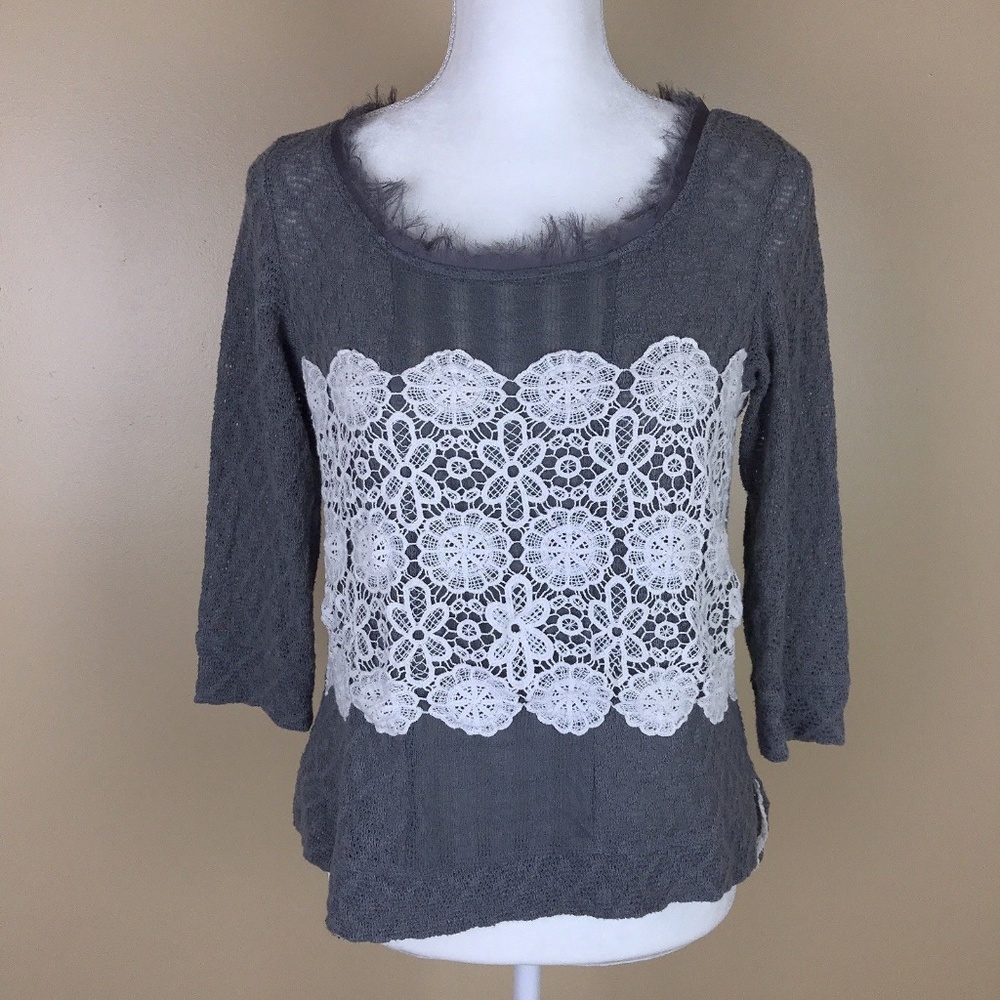⚡ Meadow Rue ANTHROPOLOGIE Gray Frayed Sweater - Picture 1 of 5